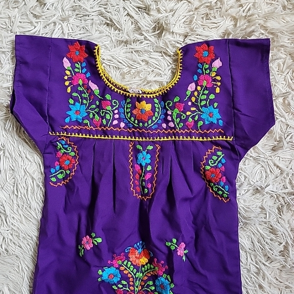 Little Girl's Mexican Dress Floral Embroidery Purple Multicolor Toddler Baby - 2 - Picture 3 of 9